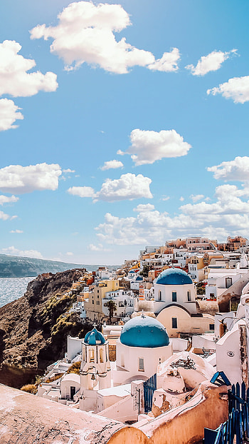 Greece, Sunny sky, Vibrant nature, Urban charm HD phone wallpaper