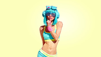 Girl, blue, summer, pink, yellow, glasses HD wallpaper