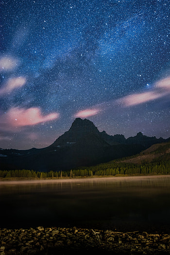Lake, mountains, starry night HD phone wallpaper