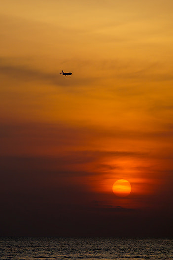 Nature, Sunset, Sun, Horizon, Airplane, Plane HD phone wallpaper