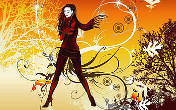 Grass, Autumn, Patterns, Vector, Wood, Tree, Girl HD wallpaper