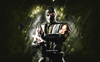 Smoke, Mortal Kombat Mobile, Smoke MK Mobile, Mortal Kombat, green stone background, Mortal Kombat Mobile characters, grunge art, Smoke Mortal Kombat HD wallpaper