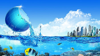 Frutiger Aero Inspired Ocean Cityscape, Frutiger Aero HD wallpaper