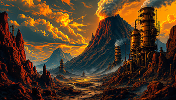 Emberforge: Volcanic Industrial Landscape, volcano HD wallpaper