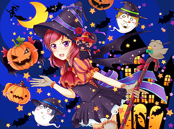 Witch, halloween, anime, hiro9779, girl, manga, hat HD wallpaper