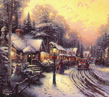 The Christmas Village, winter, streets houses, wet, cars, cold HD wallpaper