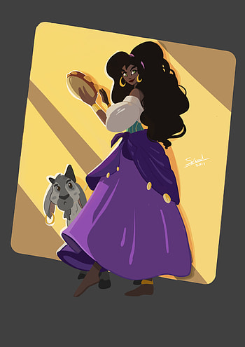 Esmeralda, Hunchback of Notre Dame, Artstation, Djali HD phone wallpaper