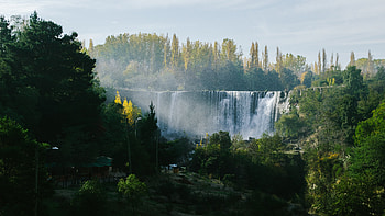 falls in chile, trees, waterfalls, sunlight, lights, park HD wallpaper