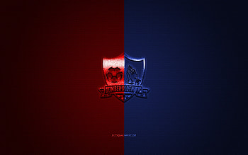 Dunbeholden FC, Jamaican football club, blue red logo, blue red carbon fiber background, National Premier League, football, Spanish Town, Jamaica, Dunbeholden FC logo HD wallpaper