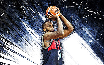 Khris Middleton, grunge art, USA Basketball Mens National Team, James Khristian Middleton, basketball, US mens national basketball team, blue abstract rays, Khris Middleton HD wallpaper