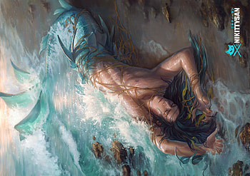 Merman, view from the top, blue, mermaid, man, nikittysan, water HD wallpaper