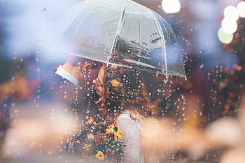 Married Couple Romantic Umbrella Raining Weeding, couple, love, umbrella, rain, weeding, romantic HD wallpaper