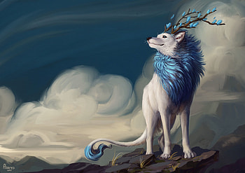 Flowers, Art, Wolf, Mane, Horns HD wallpaper