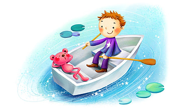Miscellanea, Miscellaneous, Bear, Journey, Stroll, Boat, Boy HD wallpaper