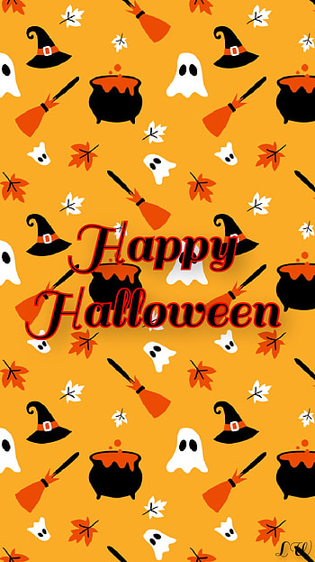 Happy Halloween, orange, red, ghosts, yellow, holiday HD phone wallpaper