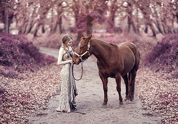 Girl With Horse, girls, horse, animals, pink HD wallpaper