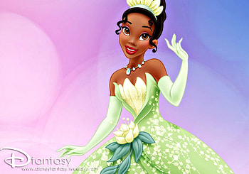 Tiana, blue, black, poster, disney, girl, dress, woman, princess and the frog, pink, flower, green, movie, lotus HD wallpaper