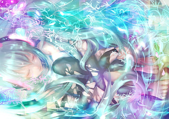 Hatsune Miku Abstract, hatsune miku, girl, vocaloid, long hair, anime girl, miku, anime, fantasy, abstract, green hair, female HD wallpaper