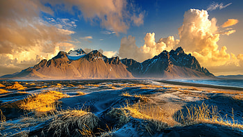 Sunsets mountain, Iceland, Landscape, Clouds, Sky HD wallpaper