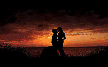 Sunset, Love, Rock, Silhouette, Couple, Pair, Stone, Embrace HD wallpaper