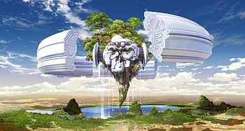 Water, Trees, Fantasy, Sky, Land, Earth, Mechanism, Weightlessness, Piece HD wallpaper