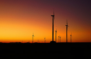 Minimal, wind mills, wind turbines, sunset HD wallpaper
