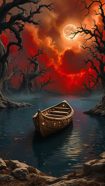 Haunting Waters: A Mystical , dark, moon, boat HD phone wallpaper