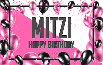 Happy Birtay Mitzi, Birtay Balloons Background, Mitzi, with names, Mitzi Happy Birtay, Pink Balloons Birtay Background, greeting card, Mitzi Birtay HD wallpaper