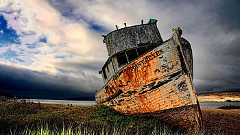 ship wreck on shore r, shore, wreck, ship, clouds, r, harbor HD wallpaper
