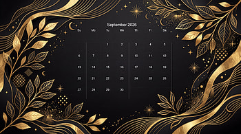 September 2026 — Midnight Gold Calendar, September 2026 Calendar HD wallpaper