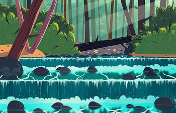 Water, Trees, Stones, Art, Waterfall HD wallpaper