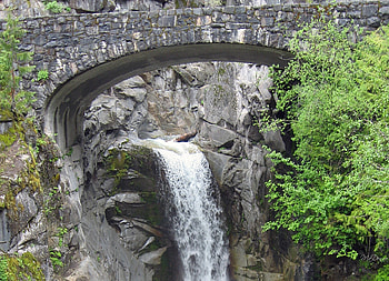 Rock Bridge over Falls, falls, washington, trees, waterfall, bridge, stone, water, rock HD wallpaper