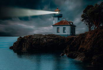 Nature, Night, Rocks, Coast, Glow, Lighthouse HD wallpaper