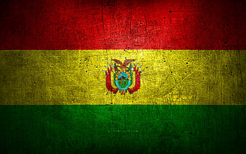 Bolivian metal flag, grunge art, South American countries, Day of Bolivia, national symbols, Bolivia flag, metal flags, Flag of Bolivia, South America, Bolivian flag, Bolivia HD wallpaper