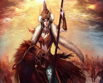 Leading Her Horde Arny, army, horse, fantasy, woman HD wallpaper