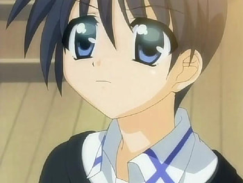 Chrono, blue, other, eyes, shirt, screenshot, magical girl lyrical nanoha, anime, boy HD wallpaper