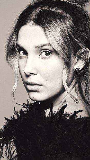 Millie Bobby Brown, Black and white, Ultra mobile , Characteristic HD phone wallpaper