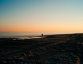 Nature, Sunset, Sea, Sand, Shore, Bank, Silhouette HD wallpaper