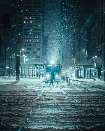 Transport, Cities, Winter, Night, City, Snowfall HD phone wallpaper