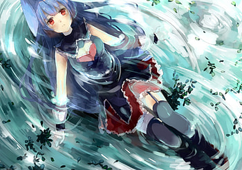 KuroUsagi, Water, Blue Hair, Cute HD wallpaper