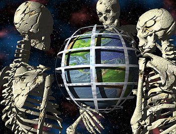Skeletons Around the World, skeletons, earth, 3d, world, cage HD wallpaper