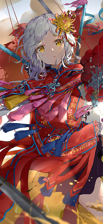 Crimson Blossom - Golden-Eyed Anime Girl , Anime, girl, anime girl HD phone wallpaper