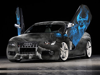 october audi, halloween, skull faces, black and white, cars, audi, skulls HD wallpaper