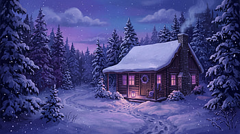 Cozy Winter Cabin -, Snow, Forest, Night HD wallpaper