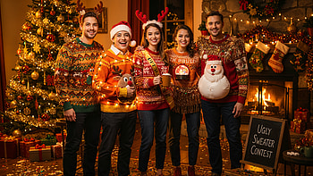 Ugly Sweater Holiday Party, Ugly Sweater, Christmas Tree, Holiday Party HD wallpaper
