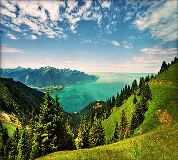 Far Beyond !, sea, plains, clouds, trees, mountains HD wallpaper