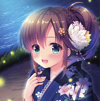 Green eyes, anime girl, night, outdoor HD phone wallpaper