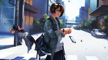 Crosswalk Girl , anime-girl, anime, artist, artwork, digital-art, artstation HD wallpaper