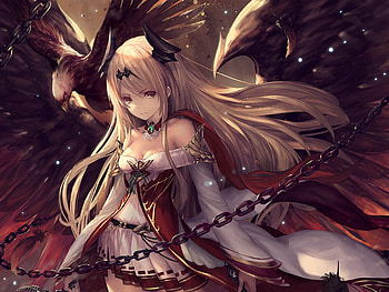 Dark Angel, blond hair, blonde, eagle, long hair, beauty, sinister, , blonde hair, female, sexy, blond, bird, hot, girl, beautiful, chain, anime girl, anime, serious, bahamut HD wallpaper