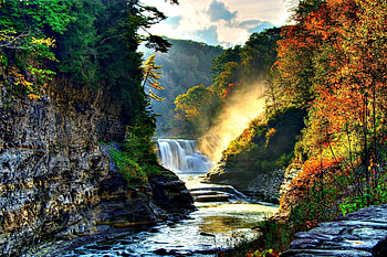 Waterfals-Autumn, Nature, Autumn, Rocks, River HD wallpaper
